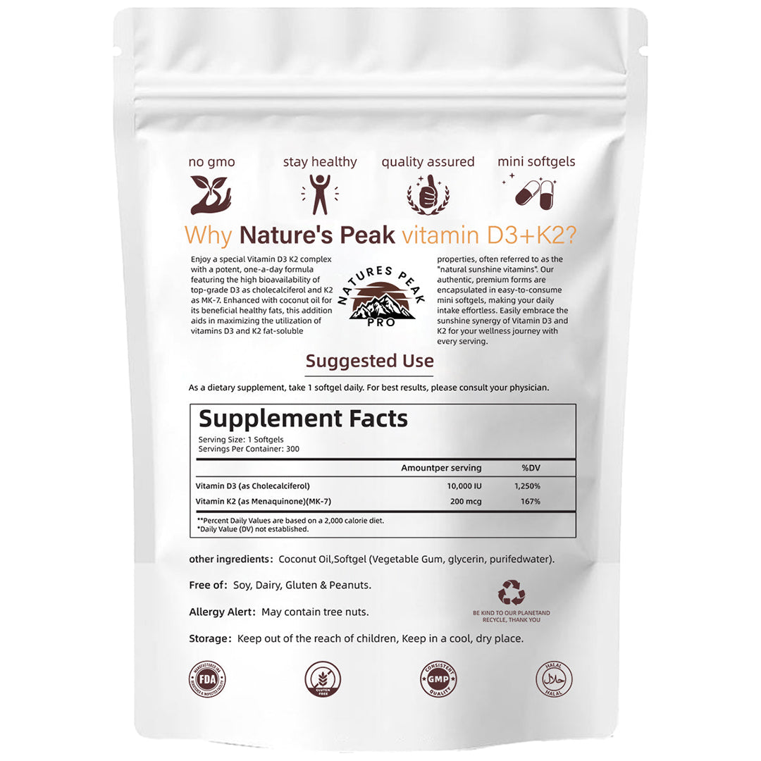 PureNutra® D3 + K2 (MK7) with Coconut Oil - 300 Capsules (3yr. shelf stable)